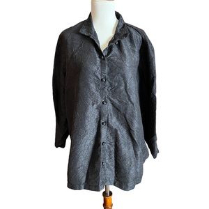 EILEEN FISHER CRUSHED SILK TUNIC BUTTON FRONT BLOUSE SHIRT TOP BRACELET SLEEVE M